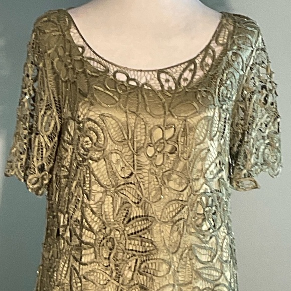 Silken Poetry Sage Green XL 2 Piece Mother of the Bride Dress Crocheted Beaded - Picture 14 of 16